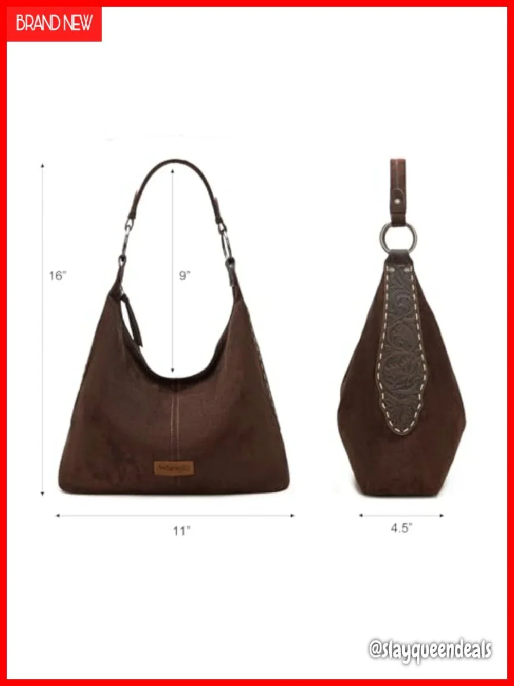 Suede Hobo Shoulder Bag Embossed Slouchy Purse Women